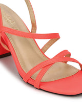Red PU Crossover Strap Block Heel Sandals