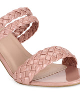 Pink Patent Braided Block Heel Mules