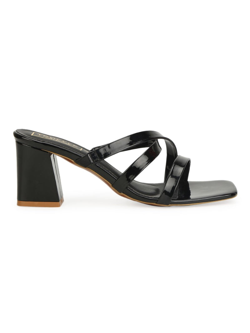 Black Patent Strappy Mules