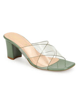 Green Patent Perspex Clear Strap Mules