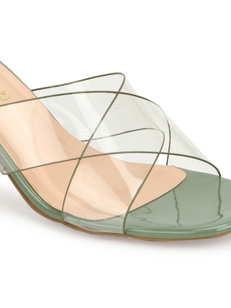 Green Patent Perspex Clear Strap Mules