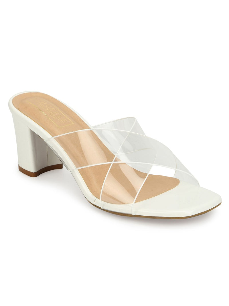 White Patent Perspex Clear Strap Mules