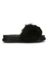 Black Fur Studded Slip-on Flats