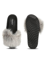 Grey Fur Studded Slip-on Flats
