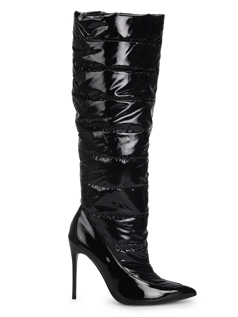 Black Patent Quilt Thigh High Boots