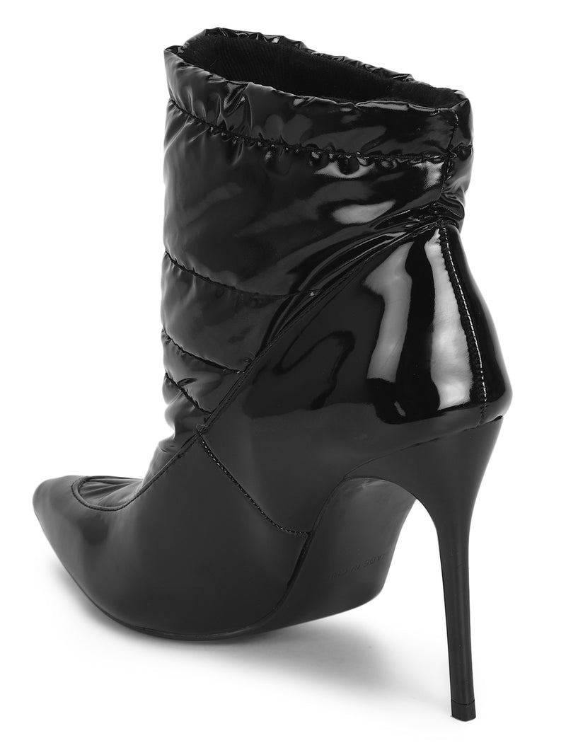 Black Patent Quilt Ankle Length Boots