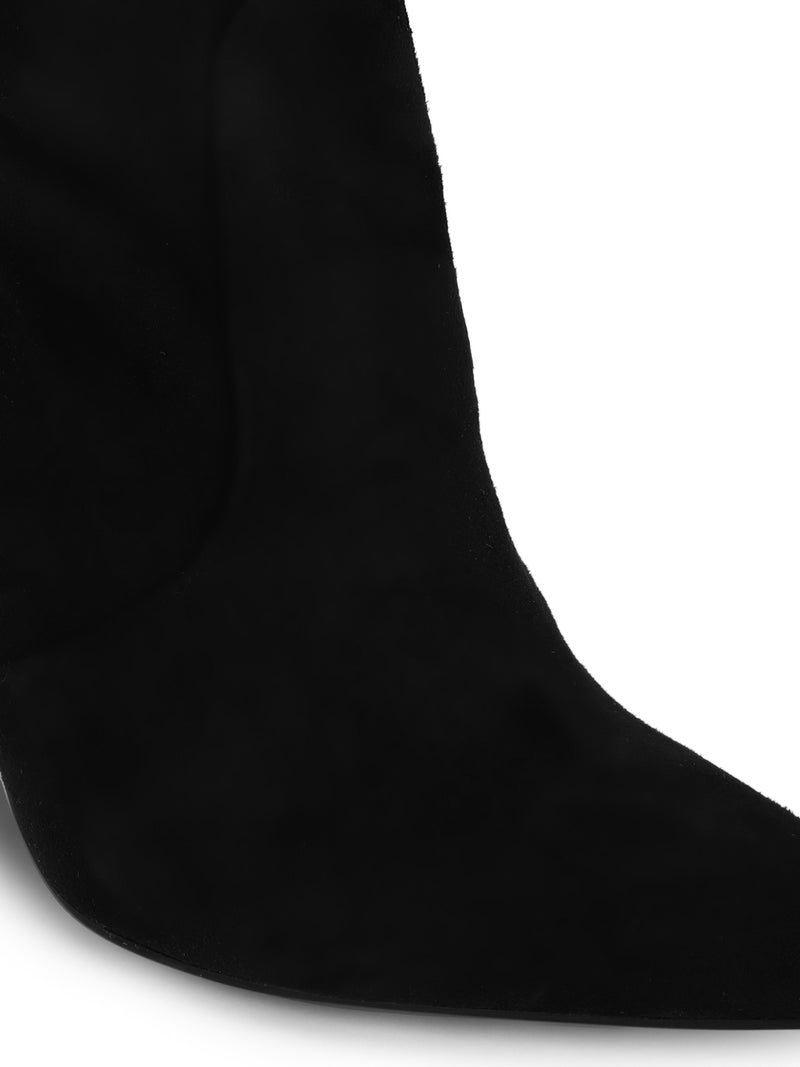 Black Micro Knee Length High Heel Boots