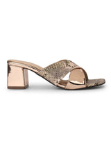Rose Gold PU Snake Pattern Crossover Mules