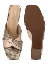 Rose Gold PU Snake Pattern Crossover Mules