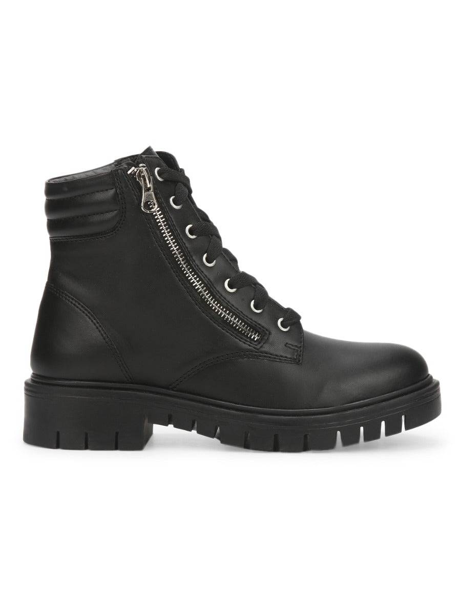 Black hot sale cleated boots