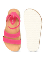 Pink PU Platform Wedges With Back Strap Espadrilles Sandals