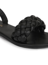 Black PU Lace up Flat Sandals