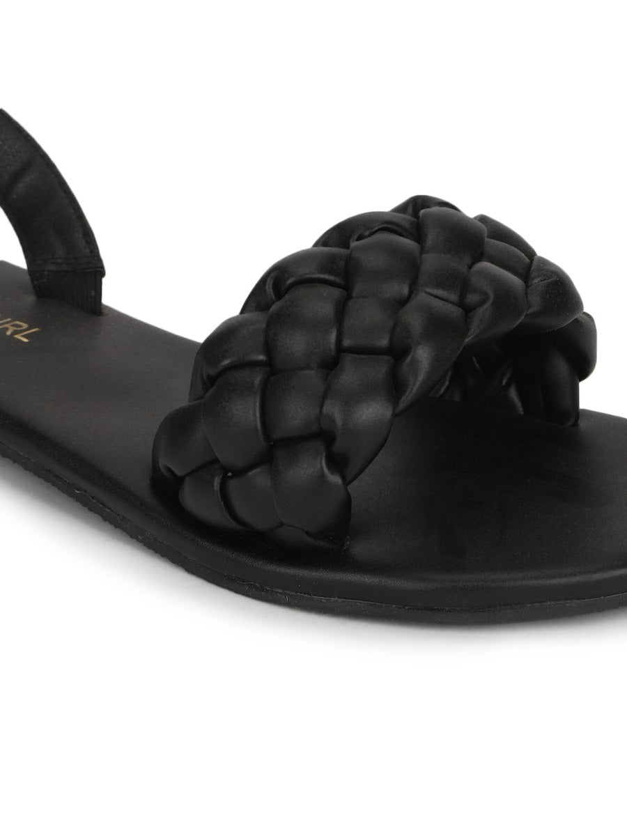 Black PU Lace up Flat Sandals – Truffle Collection