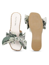 White Green Floral Bow Slip Ons