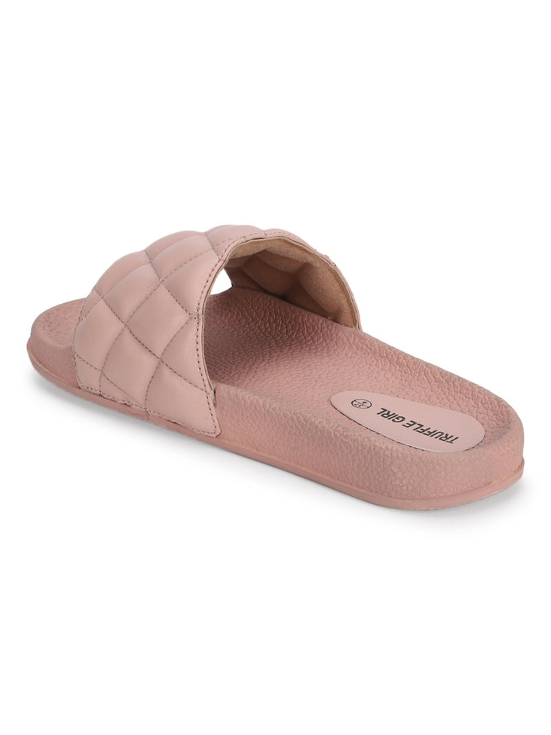 Pink PU Crisscross Quilted Slip Ons