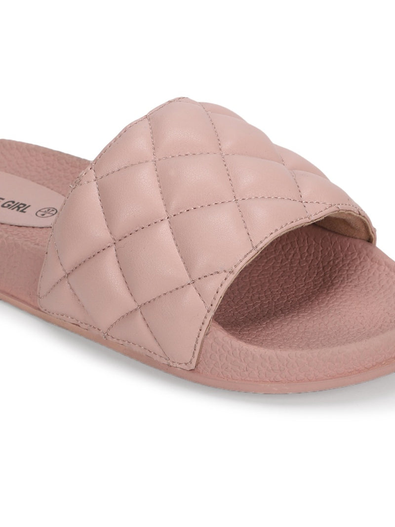 Pink PU Crisscross Quilted Slip Ons