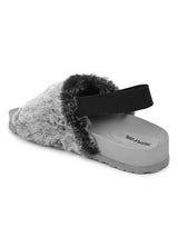 Grey Faux Fur Slip Ons With Back Strap