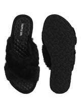 Black Fuzzy Fur Slippers