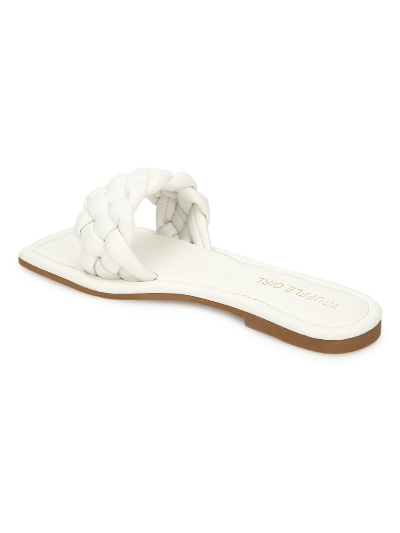 White PU Quilted Strap Slip Ons