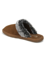 Tan Micro Fuzzy Slippers With Faux Fur