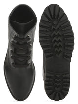 Black PU Lace Up Combat Ankle Boots