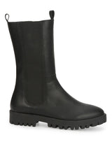 Black PU Slide On Calf Length Boots