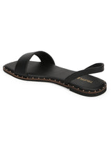 Black PU Flat Sandals With Back Strap