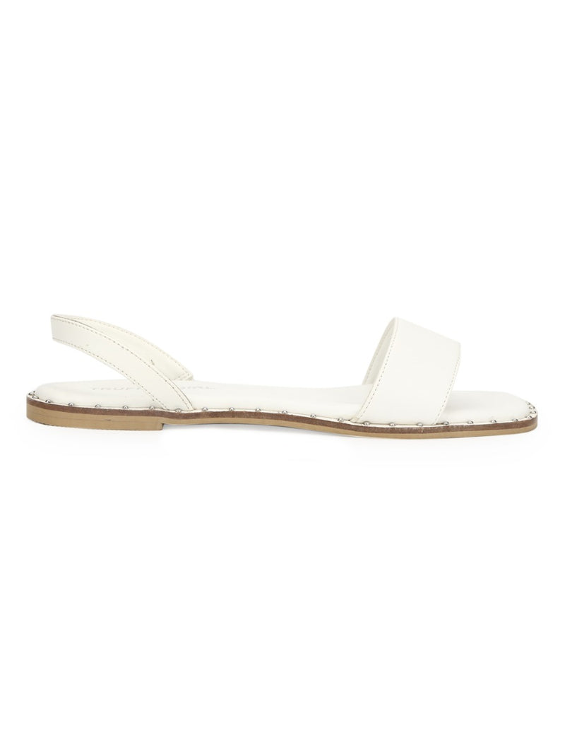 White PU Flat Sandals with Back Strap
