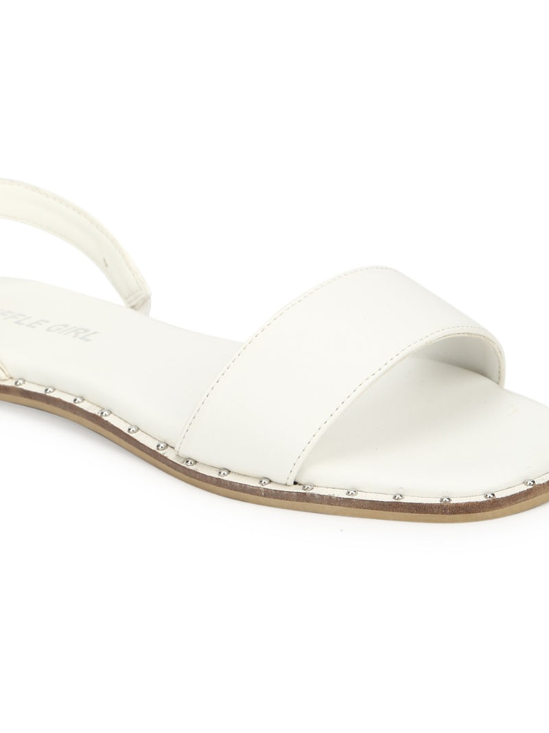 White PU Flat Sandals with Back Strap