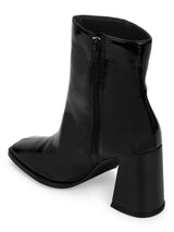 Black Patent Zip Up Square Toe Ankle Boots