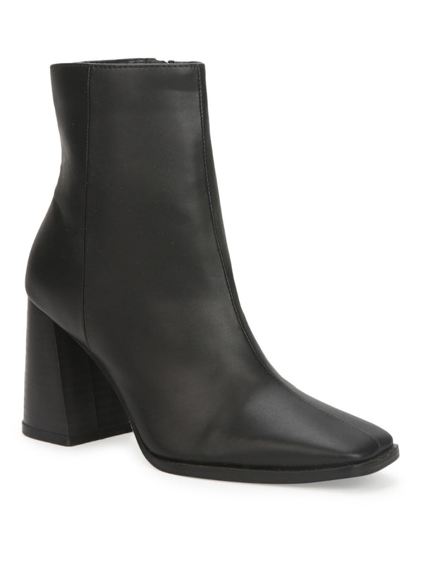 Black PU Side Zip Block Ankle Boots