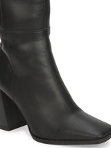 Black PU Thigh High Block Heel Boots
