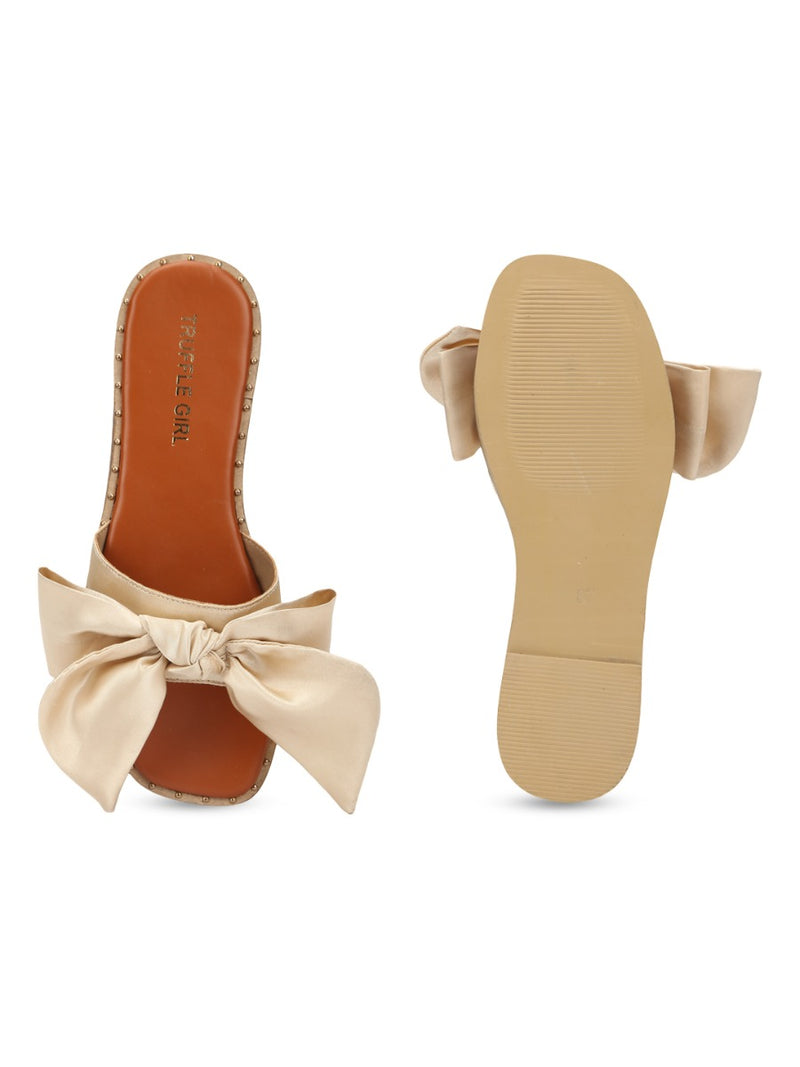 Nude Satin Bow Slip Ons