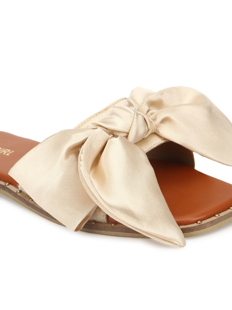 Nude Satin Bow Slip Ons