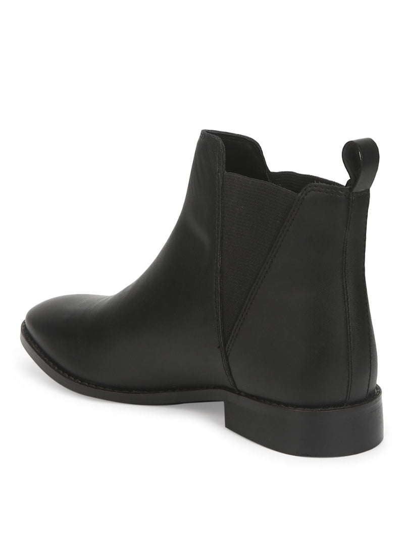 Black PU Slip On Low Ankle Boots