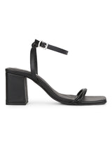 Black PU Double Strap Block Heels