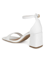 White PU Block Heel Sandals