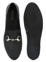 Black PU Loafer Shoes With Gold Chain