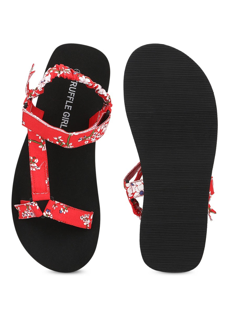 Red PU Printed Platform Sandals