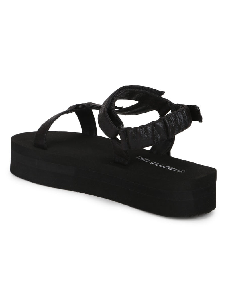 Black PU Printed Platform Sandals