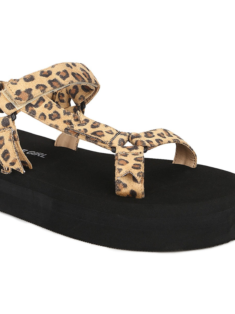 Leopard PU Printed Platform Sandals