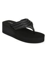 Black PU Wedge Heel Flip Flops