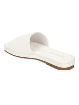 White PU Quilted Sole Slides