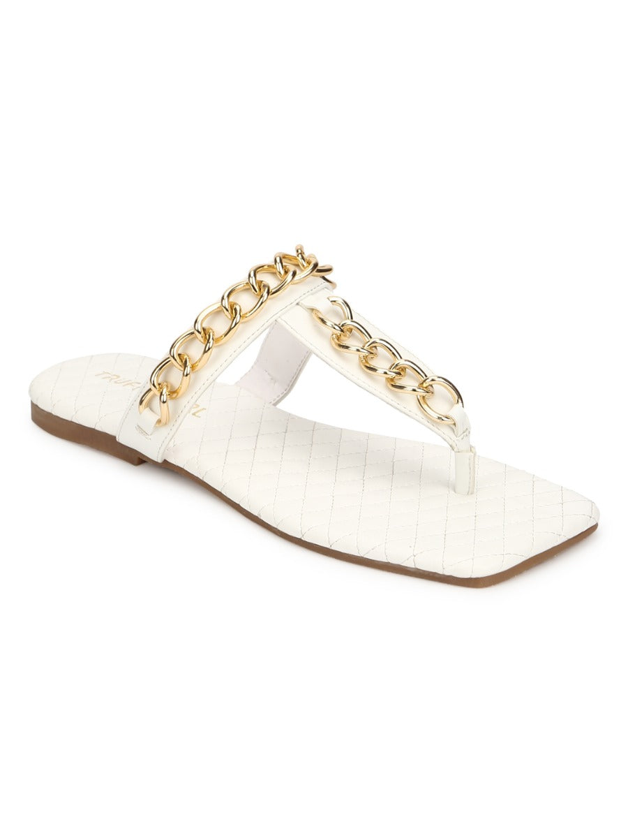 Buy SNAZZY GOLD CHAIN FLATS Women's Fashion Sandal (White, Size 6) at  Amazon.in