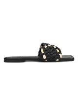Black PU Slides With Knotted Details