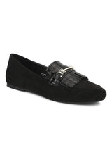 Black Micro Loafer Shoes With Buckle