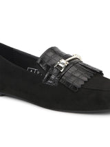 Black Micro Loafer Shoes With Buckle