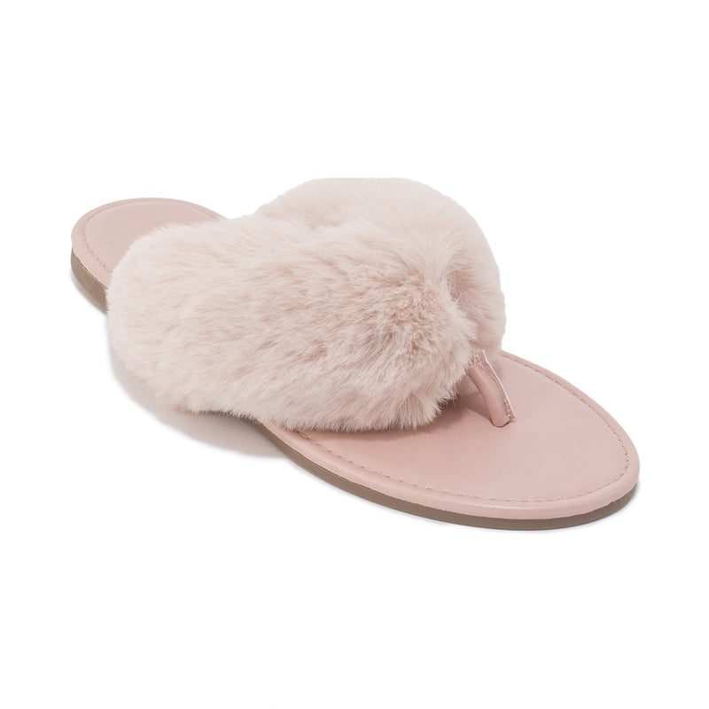 Nude Fur Flat Toe Thong Sandal