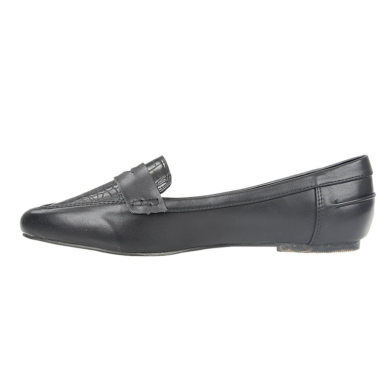 Black Croc Pat Flat Shoes