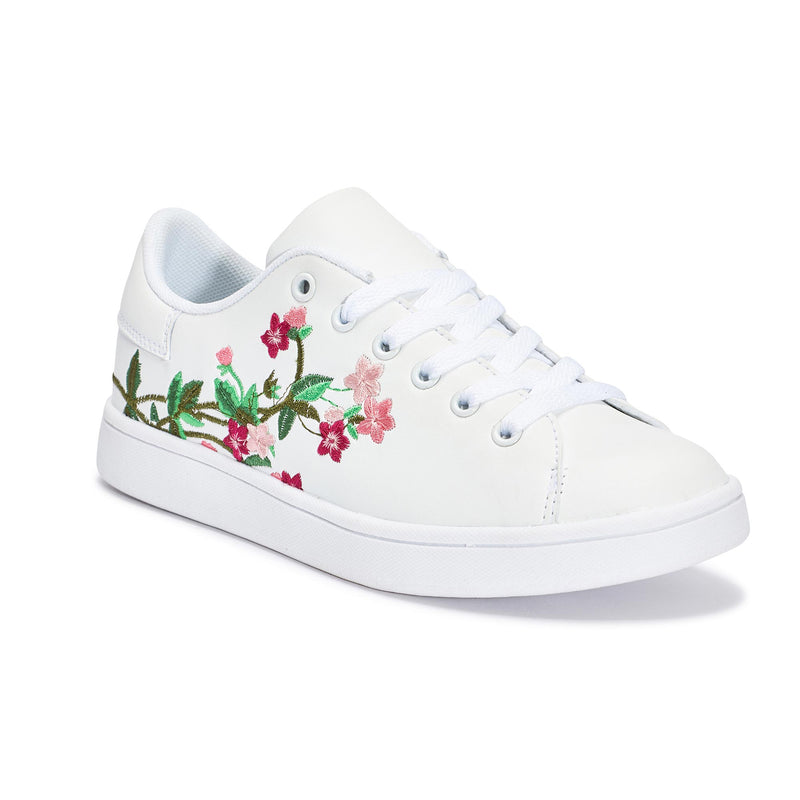 White Floral Lace Up Trainer